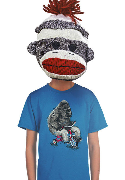gorilla riding a trike kids t-shirt