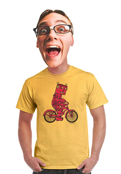 red robot bicycle unisex t-shirt